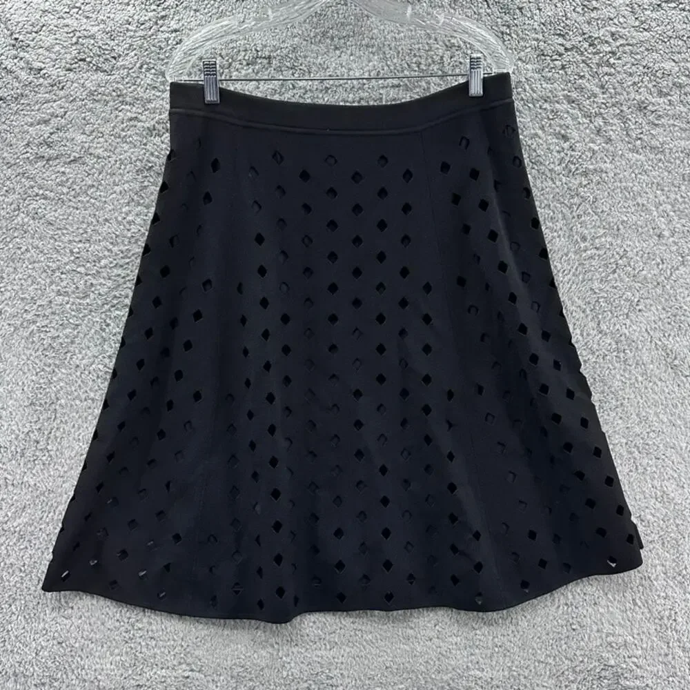 Escada Women's Large‎ Skirt Black Knee Length A-Line Diamond Cutouts Elastic